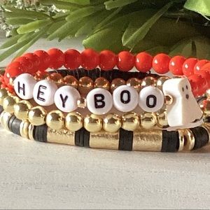 14K Gold Plated Hey Boo Custom Halloween Bracelet Stack - Set of 3